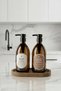 Set of 2 Amber Soap Dispensers with Wooden Stand 500 ml - Kitchen Detergent Dispenser and Liquid Soap Dispenser - 500Hdgcoval - 7