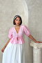 Front Tie Embroidered Voile Blouse - Pink |   D2820