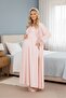 New Season Powder Shawl Collar Long Sleeve Full Length Maternity Nightgown Set with Breastfeeding Convenience - 3