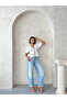 Front-Tie Embroidered Voile Blouse - Cream |   D2820 - 2