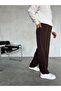 Men's Bitter Brown Pleated Elastic Waist Baggy Premium Fabric Trousers - 3