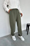 Men's Khaki Pleated Elastic Waist Baggy Premium Fabric Trousers