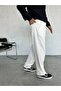 Men's White Pleated Elastic Waist Baggy Premium Fabric Trousers - 3