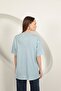 Women's Blue Striped Crew Neck Off-Shoulder Oversize Short Sleeve T-Shirt - 7