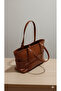 Vegan Leather Large Size Shoulder Bag with Belt Detail - 4