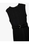 Slim Fit Sleeveless Crew Neck Belted Long Dress - 3