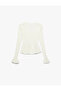 Buttoned Long Sleeve V-Neck Cotton Flounce Knitwear Peplum Cardigan - 4