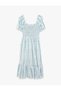 Cotton Short Balloon-Sleeve U-Neck Shirred Floral Maxi Dress - 3