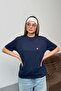 Women's Silver Accessory Detailed 100% Cotton T-Shirt Navy Blue - 26Y 26510 - 4