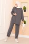 Asymmetrical Slit and Arma Detail Double Suit in Gray - 4