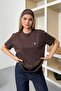 Women's Silver Accessory Detailed 100% Cotton T-Shirt Brown - 26Y 26510 - 3