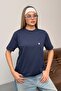 Women's Silver Accessory Detailed 100% Cotton T-Shirt Navy Blue - 26Y 26510