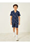 Boys Navy Blue Embroidered Shirt and Shorts Set - 2