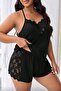 Plus Size Cross-Strap Lace Shorts Blouse Set