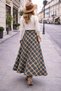 Plaid Long Bell Skirt with Buckle Detail, Tie-Up, Drawstring Waist, High Waist Maxi Model - 2
