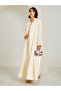 Yellow Lapel Collar Jacquard Abaya and Cowl Neck Dress Modest Set