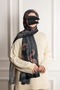 Antik Gül Patterned Cotton Shawl - Midnight Blue