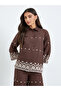 Women Brown Embroidered Shirt and Trousers Co-Ords - 2