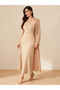 Beige Texture Open Front Cardigan and Halter Neck Maxi Dress Co-Ords - 3