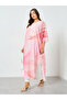 Pink Marble Print Side Slit Dress with Wide Leg Pants Co-Ords