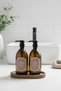 Set of 2 Amber Glass Soap Dispensers with Wooden Stands - 500 ml Liquid Soap and Lotion Dispenser - 500Hhccoval - 6