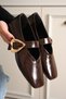 Brown Women's Ballerinas Patent Leather Heart Buckle Orthopedic Comfortable - 5