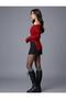 Women's Red Boat Neck Off-The-Shoulder Knitwear Blouse - 3
