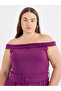 Plus Purple Midi Dress with Off Shoulder Neck - 4
