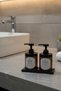Set of 2 Amber Soap Dispensers - Bathroom Set with Black Stand, Hand Soap and Hand Lotion Written on It - 220Hhggplstk - 6