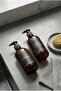 Amber Color Liquid Soap Dispenser and Dishwashing Detergent Dispenser Set with Black Label - 4