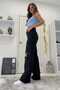 Women's High Waist Black String Ripped Wide Leg Jeans Lycra Jeans - 2