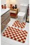 Chess Dama Patterned Latex Non-Slip Base Machine Washable 2-Piece Bohemian Bath Mat 80X50 50X40 cm
