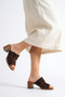 Lola Women's Genuine Leather Heeled Slippers with Accessories - Brown Suede - 7