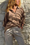 Bronze Color Half Placket Ornamental Buttoned Cotton Loose Woven Blouse 65 55 - 4