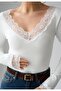 V-Neck Lace Detailed No-Show Blouse - 2