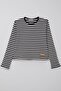 Girl's Long Sleeve T-Shirt with Arma Bow Accessory, Ages 9-14, Navy Blue