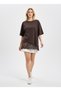 Women's Crew Neck Skirt Lace Detailed Short Sleeve Cotton Blouse