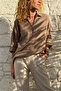 Bronze Color Half Placket Ornamental Buttoned Cotton Loose Woven Blouse 65 55 - 5