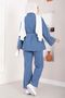 Belt Detailed Jacket Trousers Jeans Set Light Blue - 5