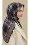 Plaid Patterned Rayon Scarf - Brown / Blue - 5