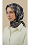 Plaid Patterned Rayon Scarf - Brown / Blue - 4