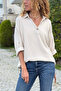 Beige Half-Patched Ornamented Buttoned Cotton Loose Woven Blouse 65 55 - 5