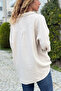 Beige Half-Patched Ornamented Buttoned Cotton Loose Woven Blouse 65 55 - 2
