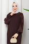 Women's Spider Web Patterned Sleeve Silk Kupra Mercerized Knitwear Dress - 3