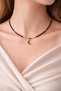 Black Stone Moon Figured Necklace with Gold Color Beads and Natural Stone Detail for Women - 4