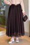 Pleated Belted Tulle Skirt Bitter Brown