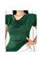Women's Padded Shoulders Pleated Short Sleeve Sandy Fabric Blouse 9486