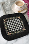 Elegant Checkered Fringed Decorative Napkin - Rustic Peacock Black Gold Colored Coaster Tissue - 7