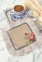 Vintage Floral Fringed Presentation Napkin - Pastoral Romantic Bohemian Beige Pink Coaster Tissue - 6