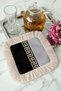 Greek Motif Fringed Presentation Napkin - Luxurious Classic Modern Black Gold Colored Coaster Tissue - 5